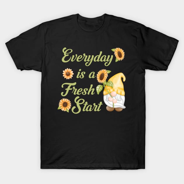 Everyday is a Fresh Start, Gnome with Sunflowers T-Shirt by Kylie Paul